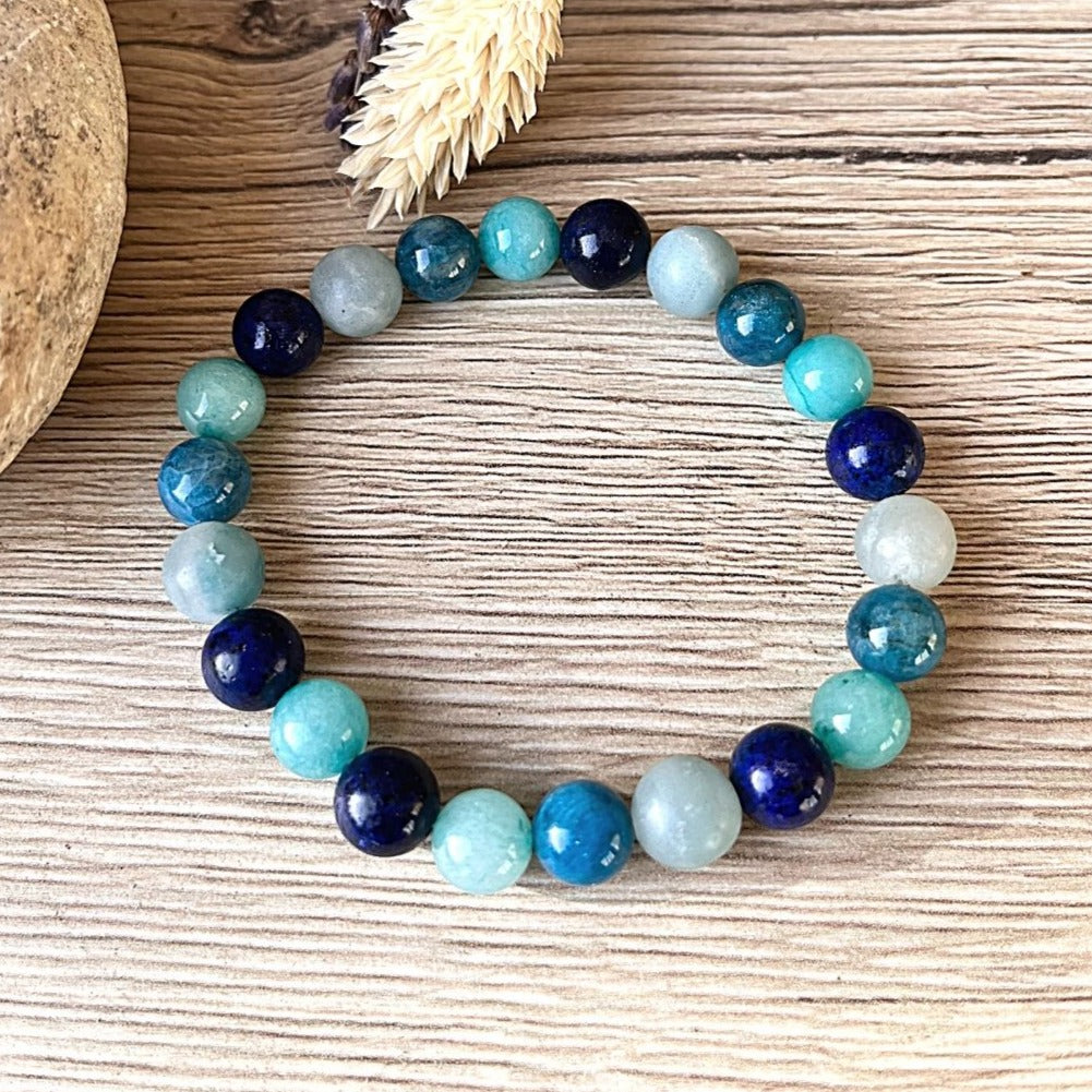 Bransoletka "Océan" z Amazonitem, Lapis Lazuli, Akwamarynem i Apatytem