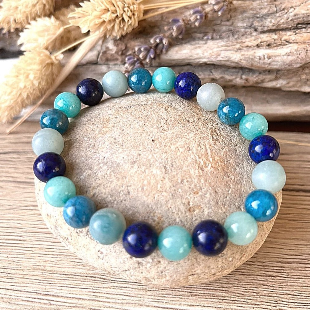 Bransoletka "Océan" z Amazonitem, Lapis Lazuli, Akwamarynem i Apatytem