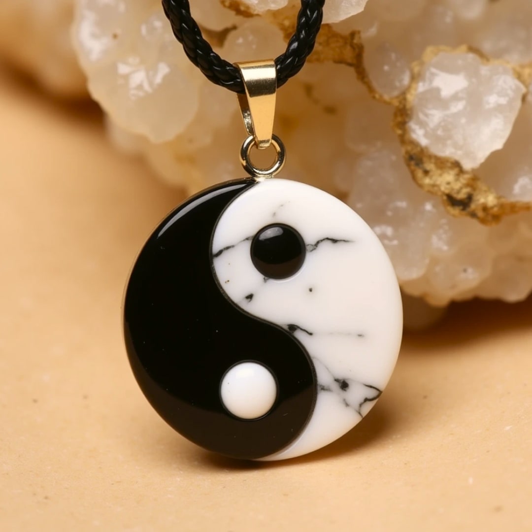 Naszyjnik Yin Yang z howlitu i czarnego obsydianu