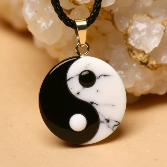 Naszyjnik Yin Yang z howlitu i czarnego obsydianu