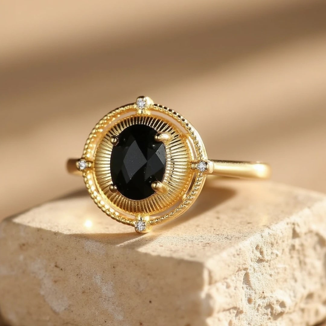 Pierścień Regulowany "Czarny Magnetyzm" - Spinel Czarny