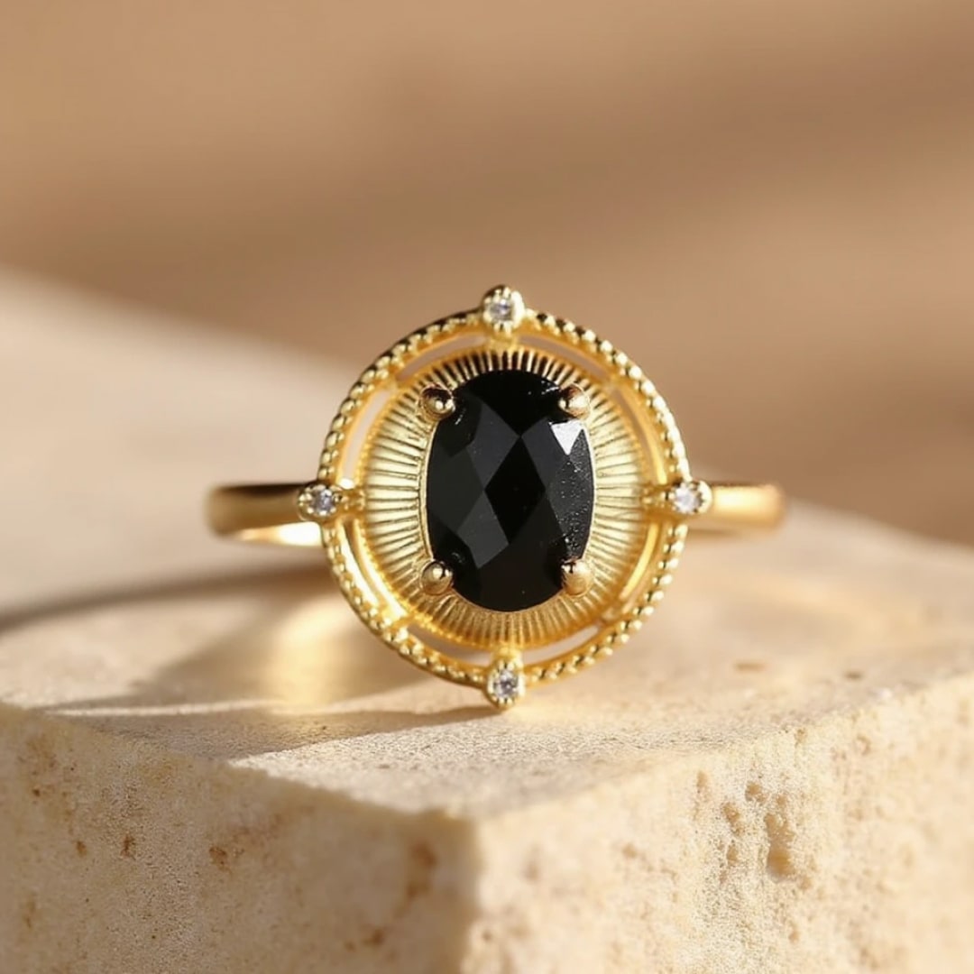 Pierścień Regulowany "Czarny Magnetyzm" - Spinel Czarny
