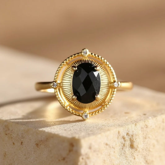 Pierścień Regulowany "Czarny Magnetyzm" - Spinel Czarny