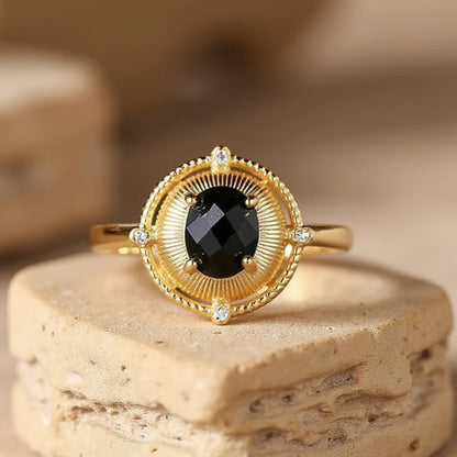 Pierścień Regulowany "Czarny Magnetyzm" - Spinel Czarny
