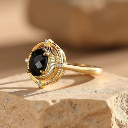 Pierścień Regulowany "Czarny Magnetyzm" - Spinel Czarny