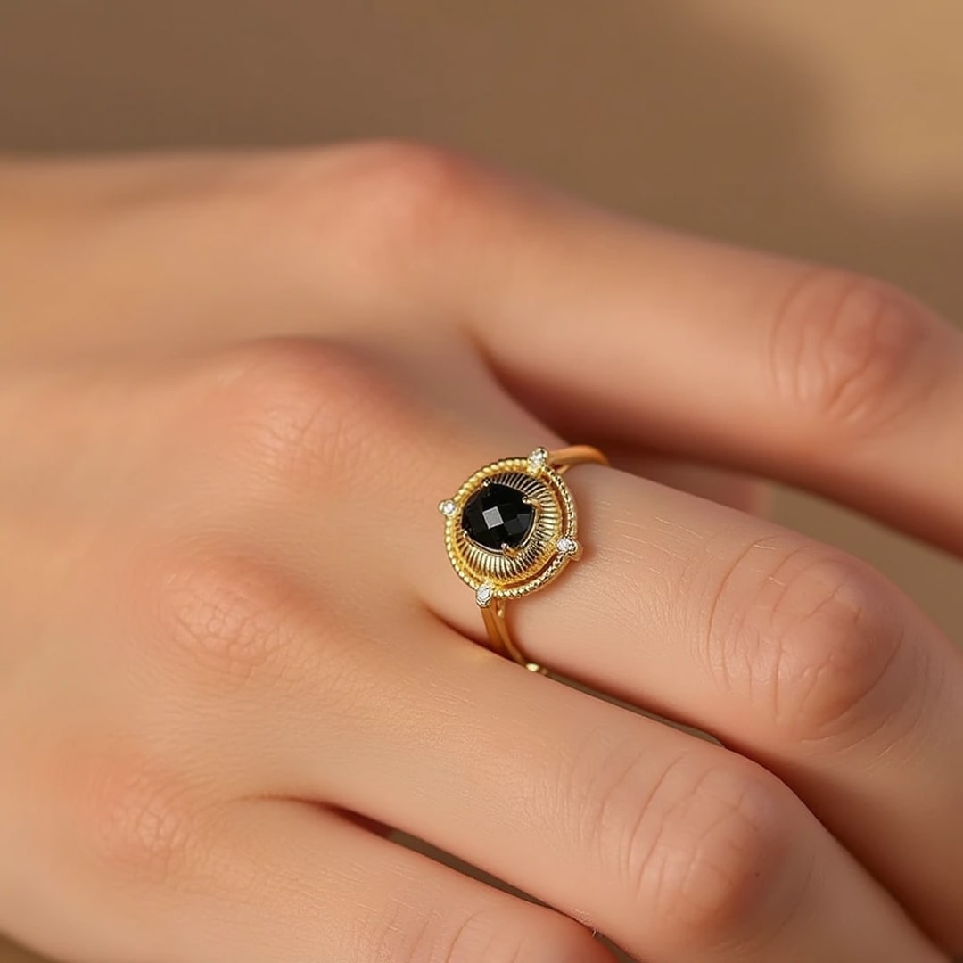 Pierścień Regulowany "Czarny Magnetyzm" - Spinel Czarny