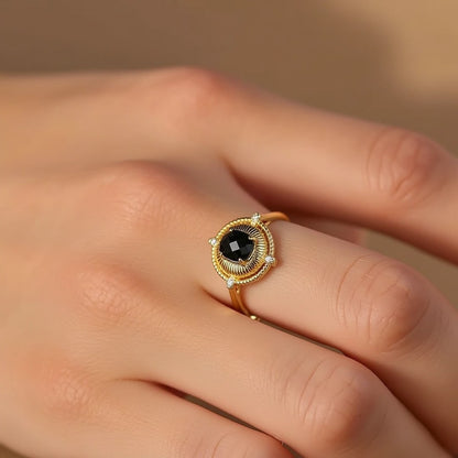 Pierścień Regulowany "Czarny Magnetyzm" - Spinel Czarny