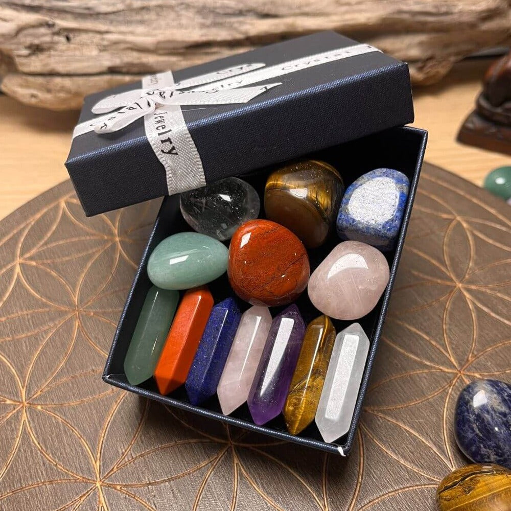 Zestaw Reiki - 7 Naturalnych Kamieni i 7 Podwójnych Punktów Energii