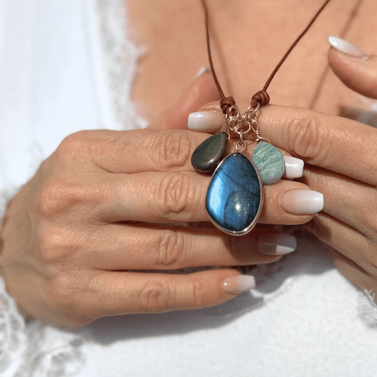 Naszyjnik „Boho Energia” z amazonitem, labradorytem i pyrytem